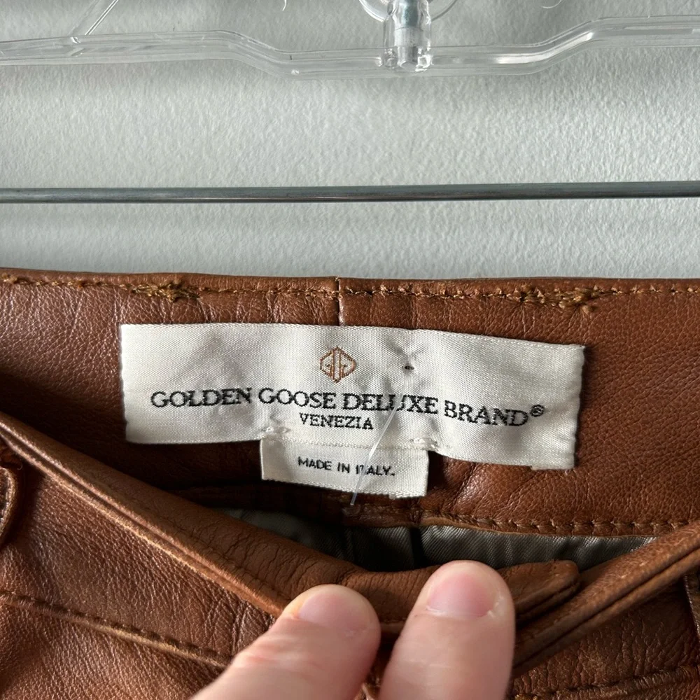 Golden Goose brown genuine leather slim leg pants - Picture 4 of 7